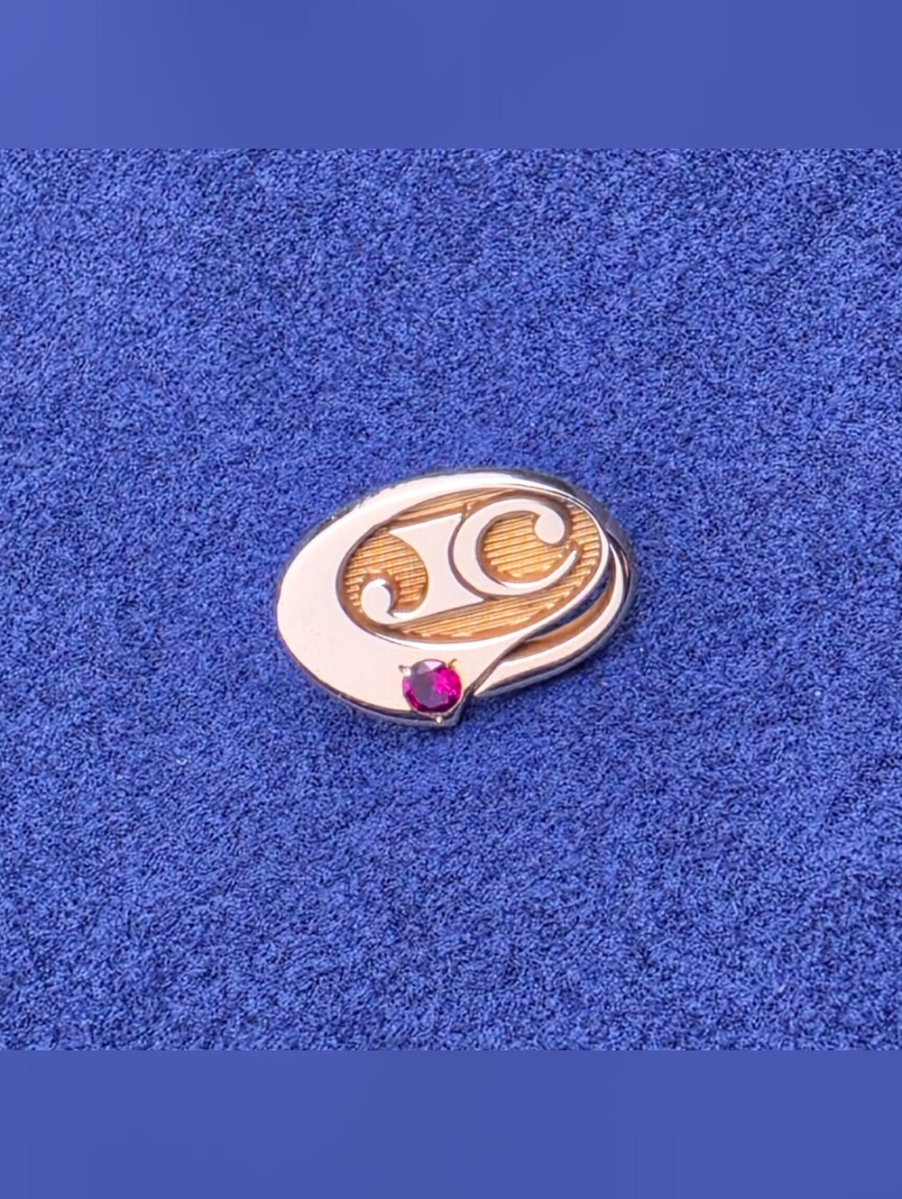 Vintage Hershon 10k Yellow Gold Ruby Accent Monogram Tie Tack Lapel Pin - Picture 2 of 8